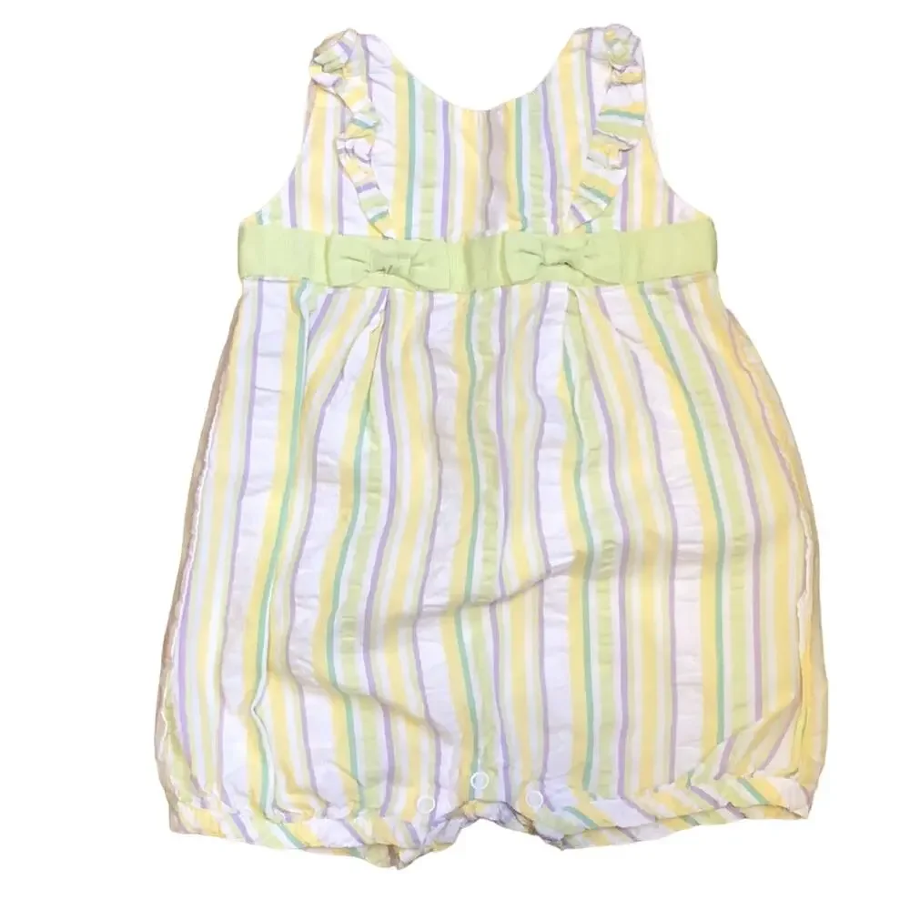 Gymboree Yellow Purple Green Stripe Romper size 6-12m